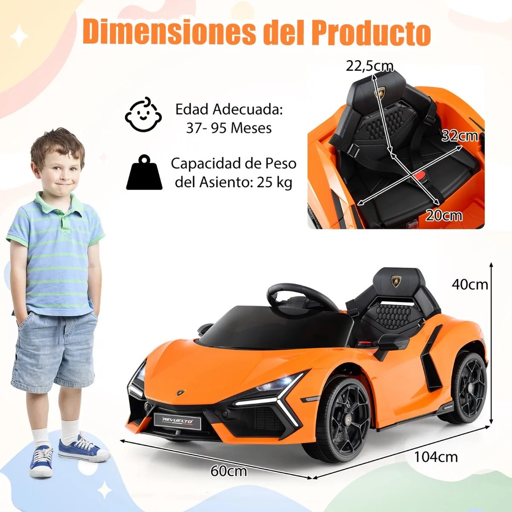 Carro elétrico para crianças 12V com controle remoto, portas hidráulicas, rodas de transporte e suspensão nas 4 rodas Laranja