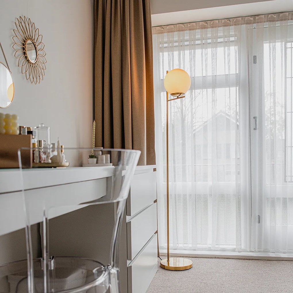 Candeeiro de pé Art Deco dourado e vidro opalino - Flore