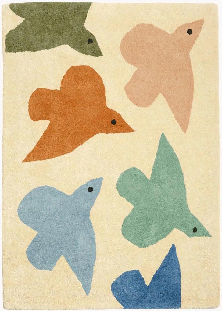 Tapete infantil tufado à mão Birds Terracotta Blue, vários tamanhos