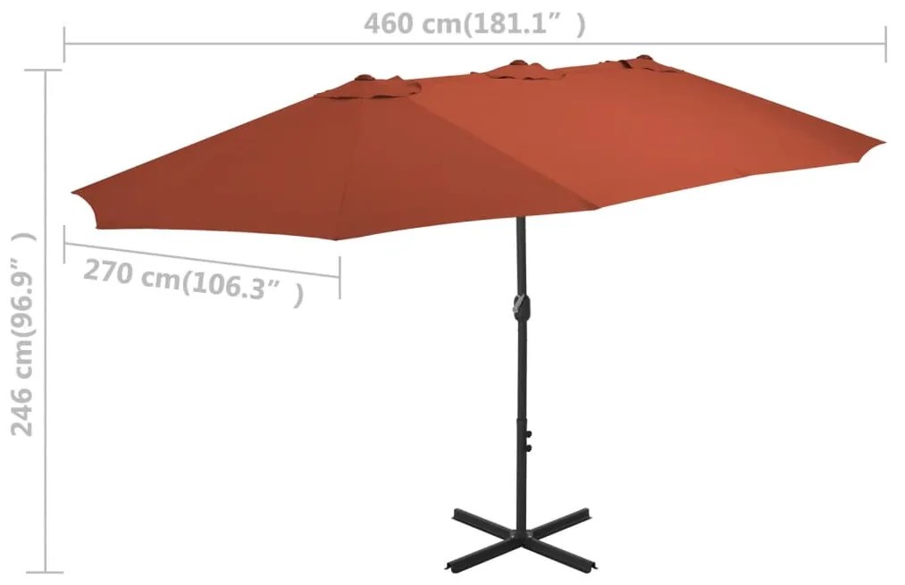 Guarda-sol de exterior c/ poste alumínio 460x270 cm terracota