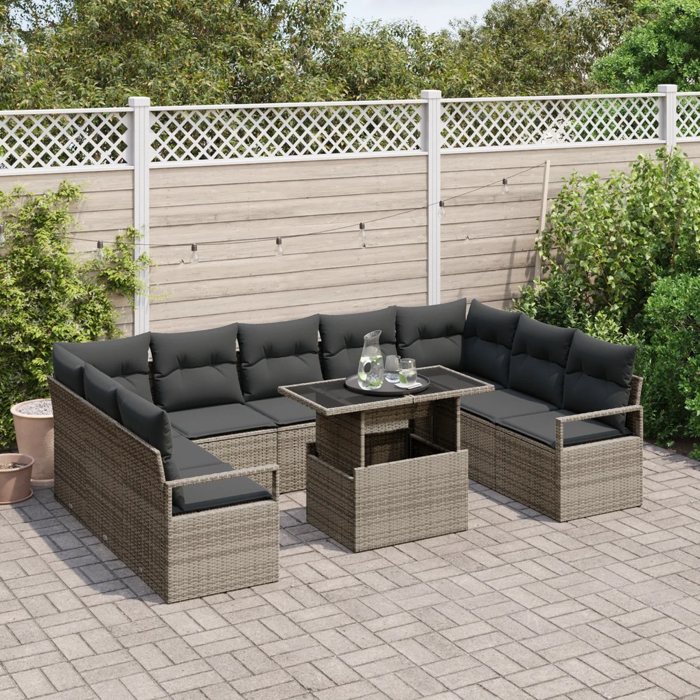 Conjunto de Sofá de Jardim vidaXL 10 Peças com Almofadas Cinza de Ratt