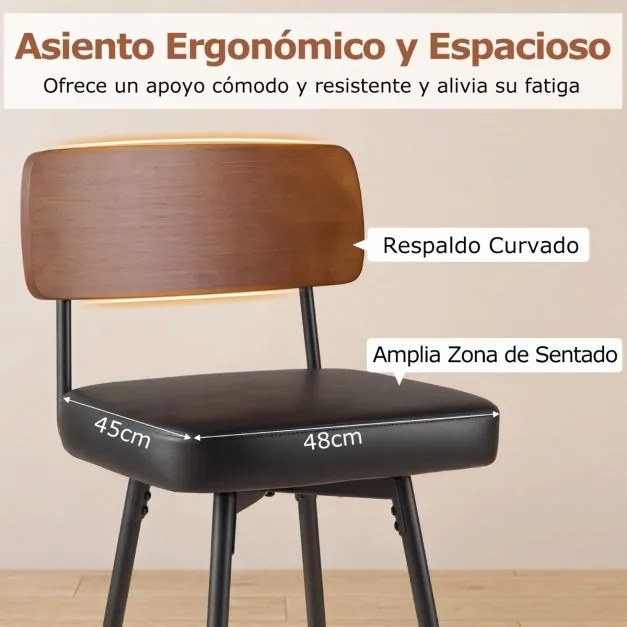 Bancos giratórios modernos para bar, almofadados, com encosto e apoio para os pés em metal, em couro sintético, para cozinha e sala de jantar, castanh