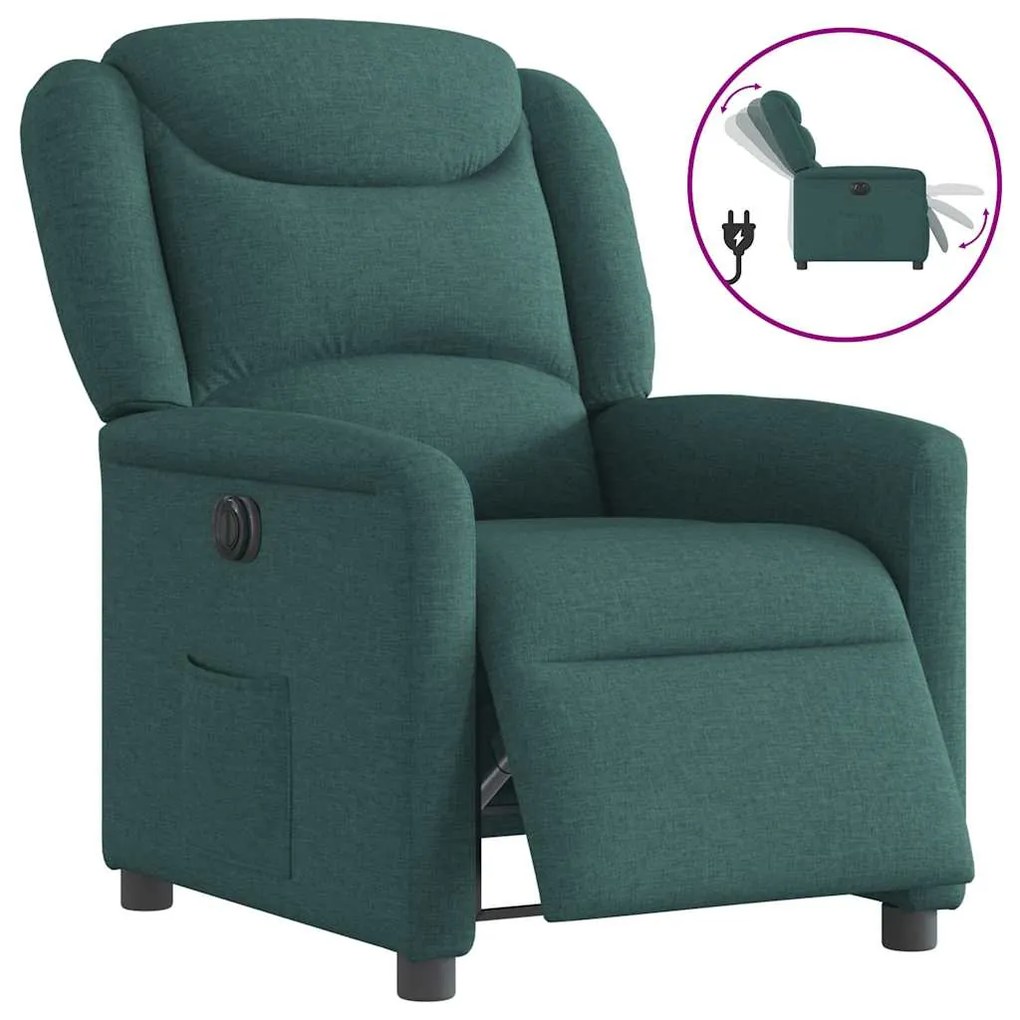 vidaXL Poltrona elétrica reclinável tecido verde-escuro