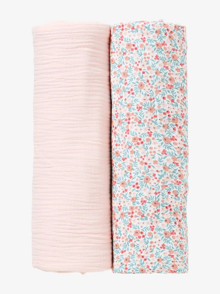 Agora -15%: Lote de 2 fraldas Swaddle rosa claro liso