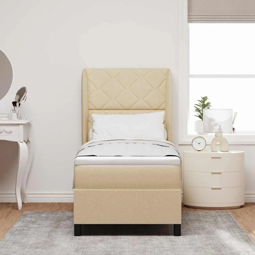 Cama Box com Colchão - Creme, 80x200 cm de Tecido