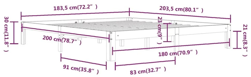 Estrutura de cama super king 180x200 cm madeira maciça cinza