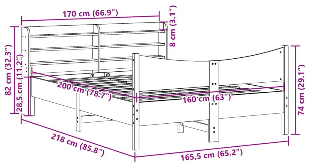 Estrutura de cama com cabeceira 160x200 cm pinho maciço