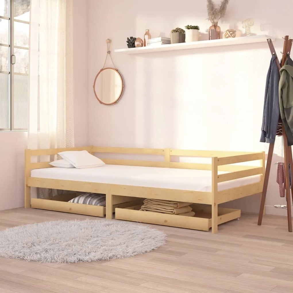 Sofá-cama com gavetas 90x200 cm pinho maciço