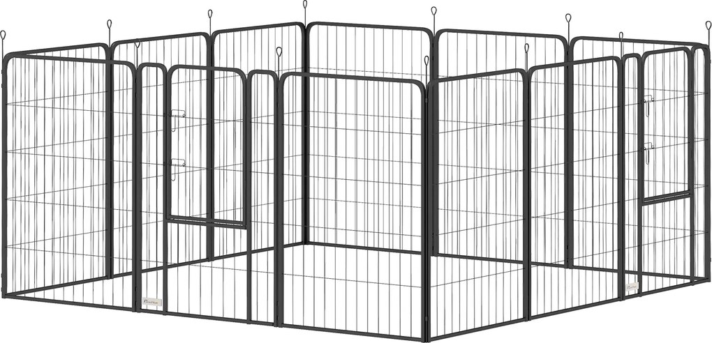 Parque para cães, 68 x 100 cm recinto para cães com 12 painéis modulares e dobráveis, portátil em aço com porta preto