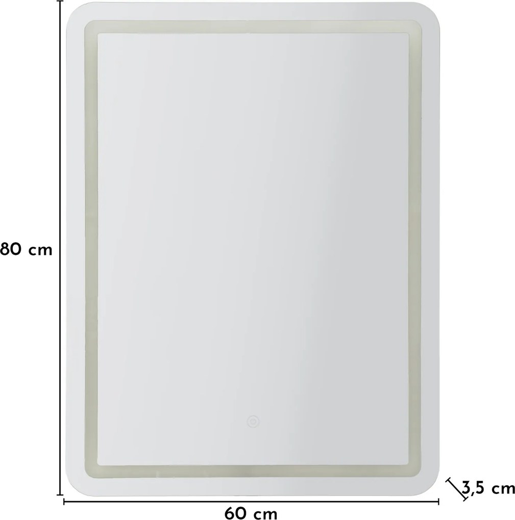 ESPELHO DE PAREDE LED RETANGULAR 60X3,5X80 CM (3 CORES DE LUZ) PRATEADO