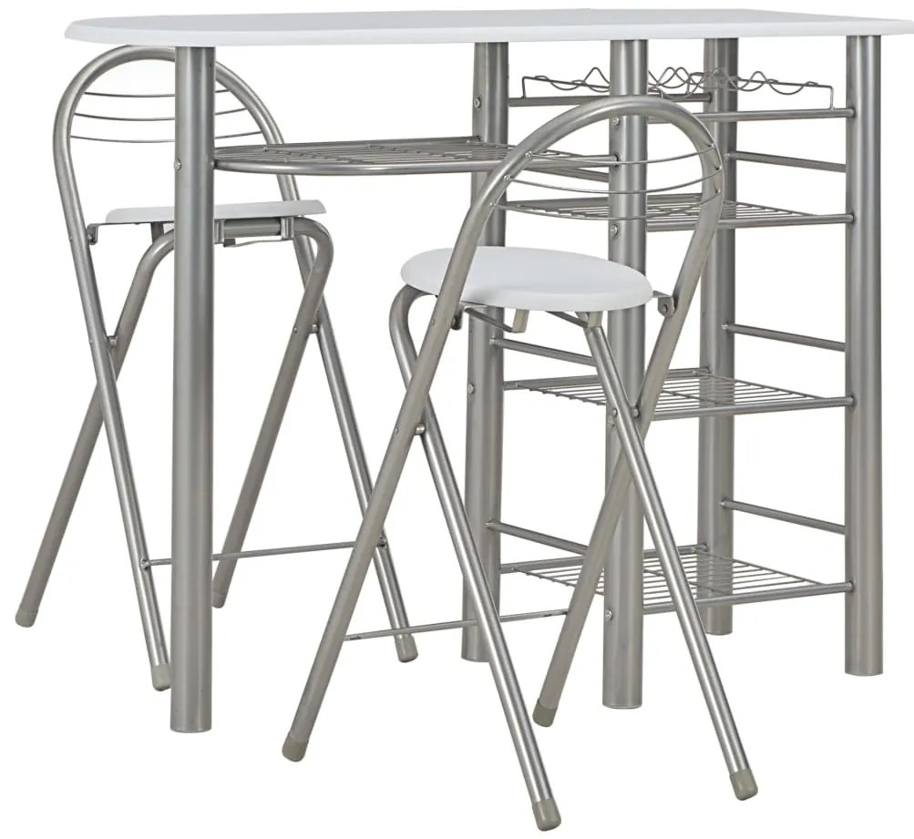 3 pcs conjunto de bar com prateleiras de madeira e aço branco