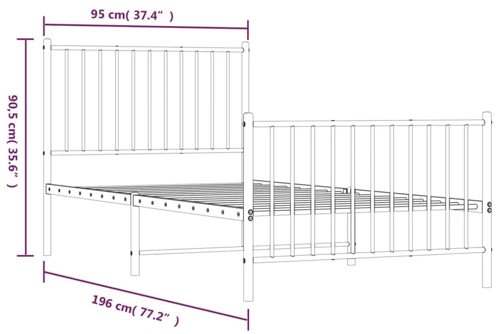 Estrutura de cama com cabeceira e pés 90x190 cm metal preto