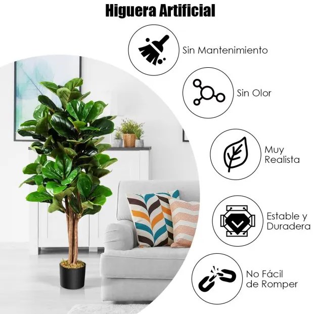 Árvore artificial Ficus Lyrata 1,2 m com vaso de flores PP macio para decoração verde