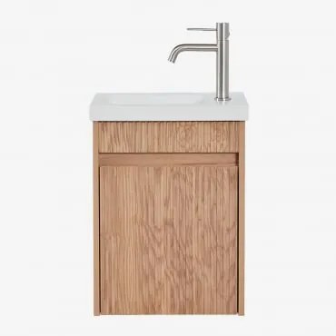 Conjunto De Móvel De Casa De Banho Suspenso Em Madeira Com Lavatório Integrado Narek Castanho Fresno & Sem Espelho & - Sklum