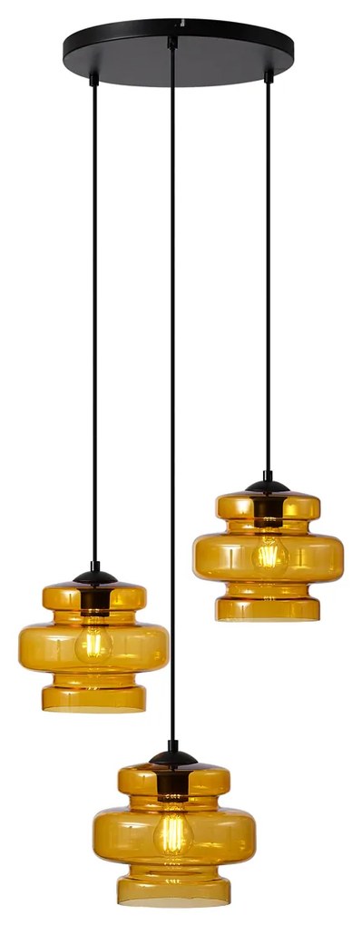 Candeeiro suspenso retro preto com vidro laranja 3 luzes - Denise Retro