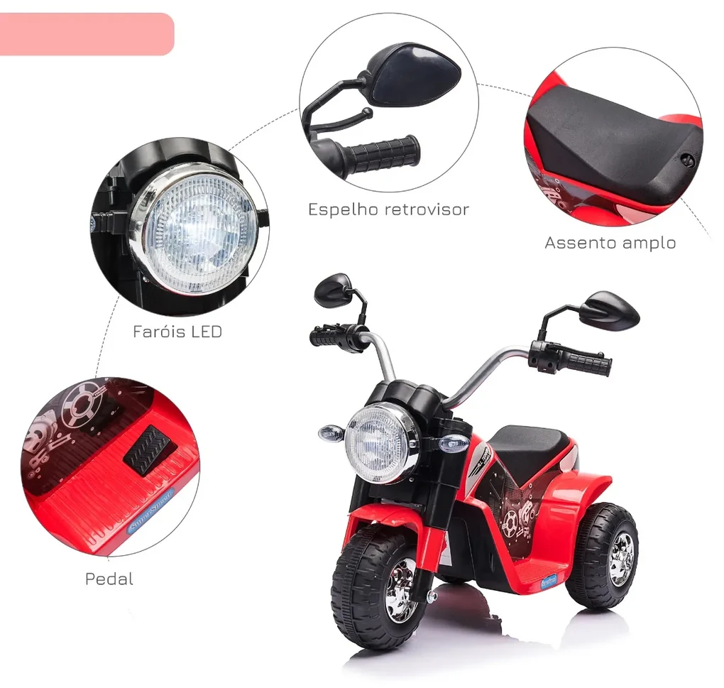 Carro de triciclo Moto elétrica infantil com Bateria para crianças com mais  de 3 anos 108x51x75cm Rosa