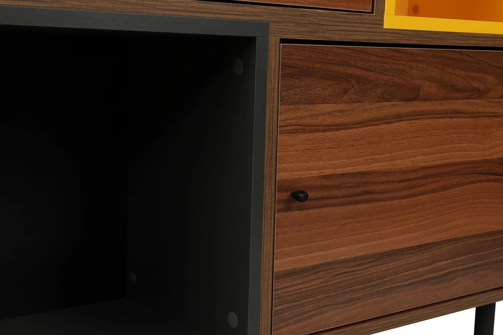 Estante Bengu – Nogueira, Antracite, Amarelo – 110x140x30 cm