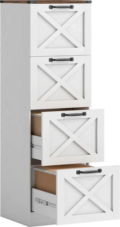 Móvel arquivo para Escritório 40x40x131 cm com 4 Gavetas com Trilho Suspenso para A4 e Carta  Branco