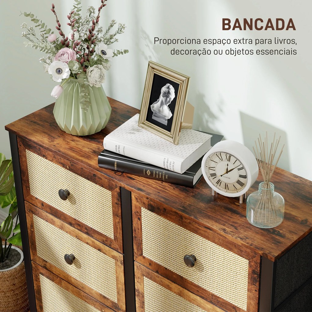 Cómoda para Dormitório Cómoda de Tecido com 6 Gavetas Dobráveis com Fr
