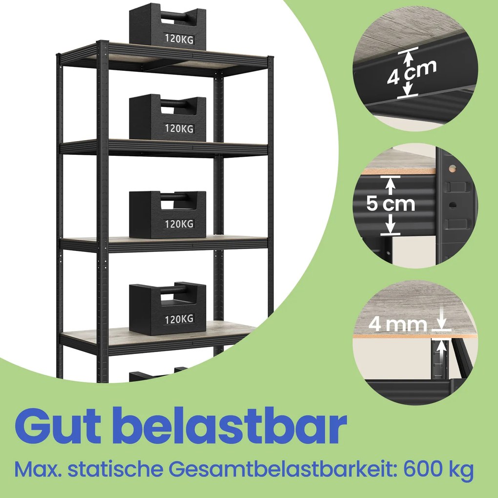 Estante para cargas pesadas 50 x 100 x 200 cm cinzento + preto