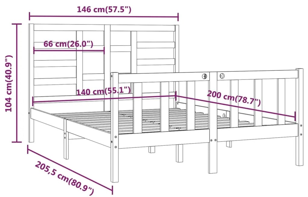 Estrutura de cama 140x200 cm pinho maciço