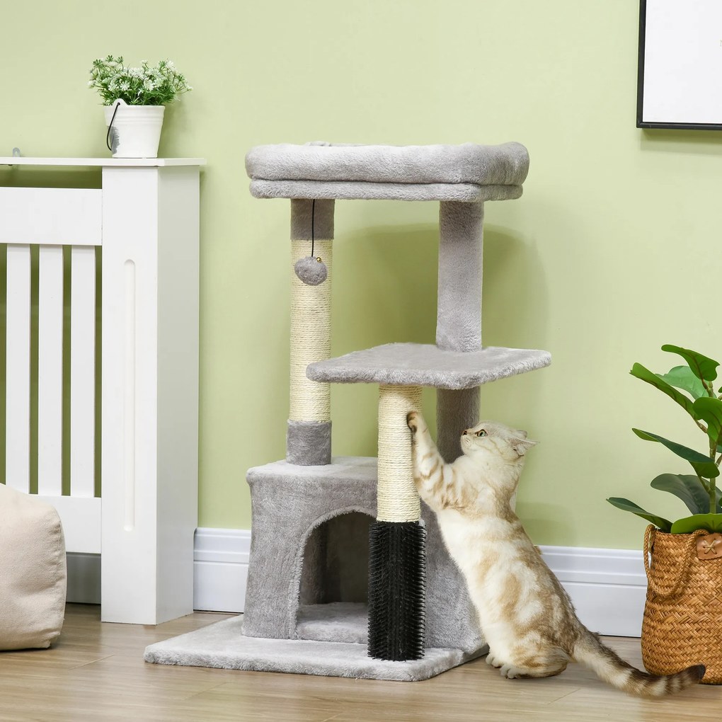 Arranhador para gatos, para trepar com arranhador, altura 85 cm, cinzento claro