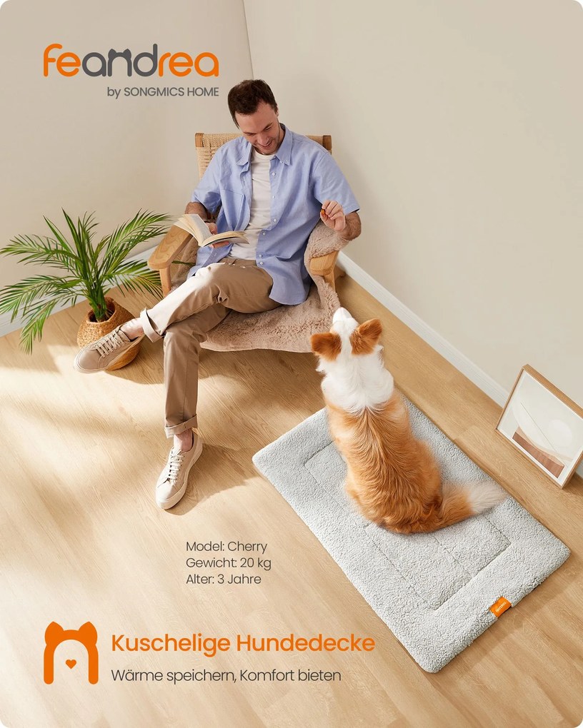 Manta para cães XL 105 x 70 cm, lavável na máquina, cinzento claro