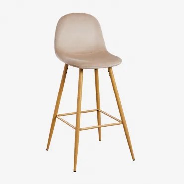 Pacote De 4 Bancos Altos Em Veludo Glamm Castanho Trigo & Madeira Natural & ↑75 Cm - Sklum