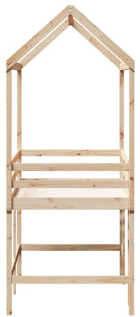 Cama alta c/ escada e telhado 80x200 cm pinho maciço
