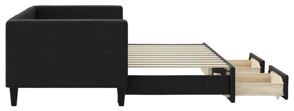 Sofá-cama com gavetão e gavetas 80x200 cm tecido preto