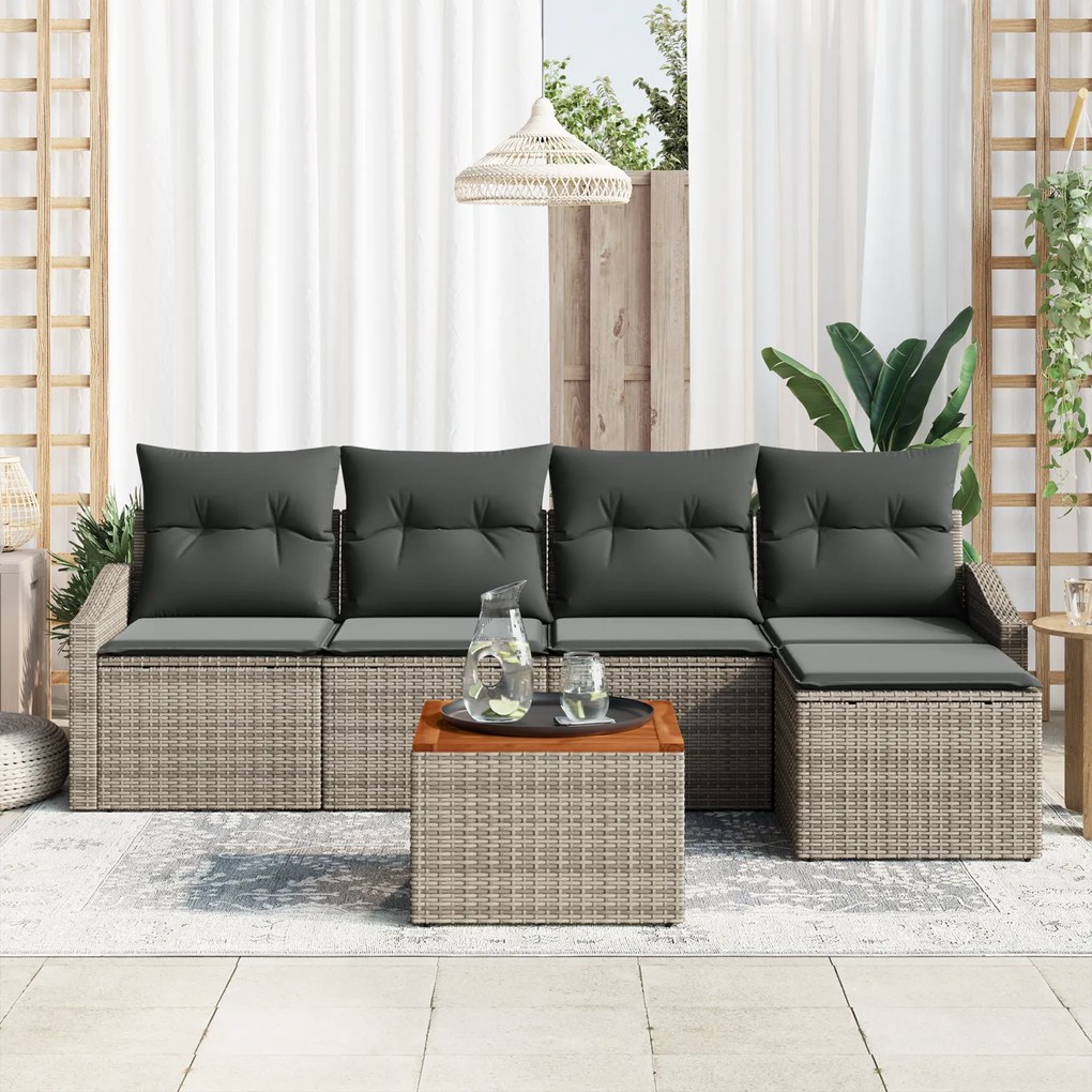 Conjunto de Sofá de 6 Peças com Almofadas Cinza Rattan Sintético Acáci