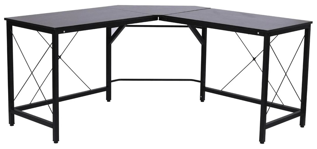 HOMCOM Secretária em Forma de L Secretária para Escritório com Estrutura de Metal Secretária de Canto 150x150x76 cm Preto | Aosom Portugal