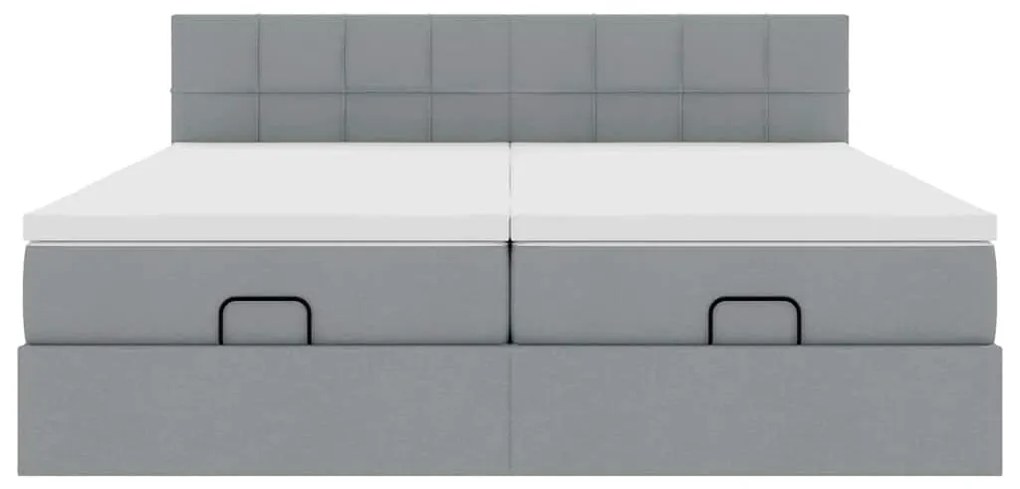 Estrutura de cama otomana com colchões tecido cinzento claro