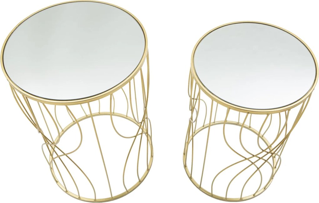 CONJUNTO DE 2 MESAS DE APOIO LIGNE Ø 38X55-33X50 CM DOURADO