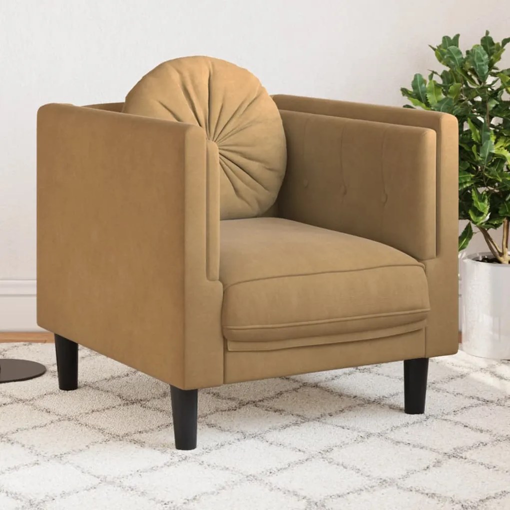 vidaXL Poltrona com almofadão camurça artificial castanho