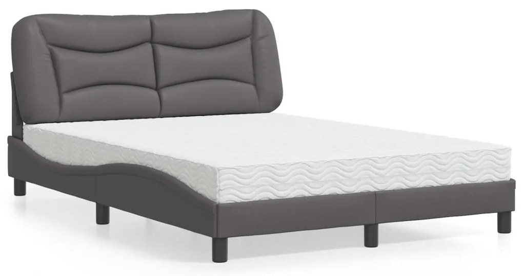 Cama com colchão 140x200 cm couro artificial cinzento