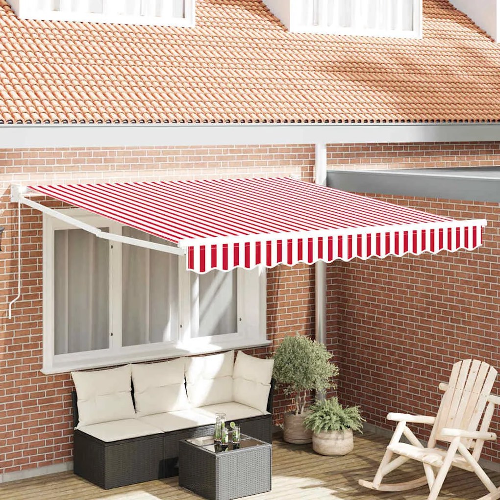 Toldo Retrátil Manual Listrado Vermelho e Branco 300 x 250 cm
