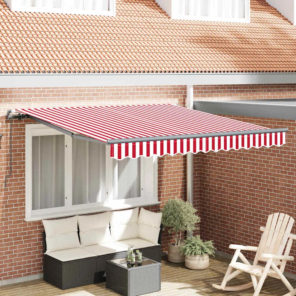 vidaXL Toldo Retrátil Vermelho e Branco 350 x 250 cm Poliéster e Aço