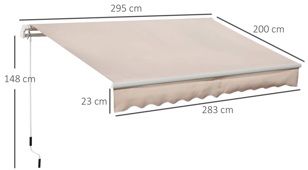 Toldo Manual Retrátil 295x200 cm Toldo para Varanda com Manivela de Me