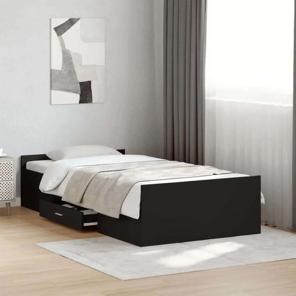 Estrutura cama c/ gavetas 90x190 cm derivados de madeira preto