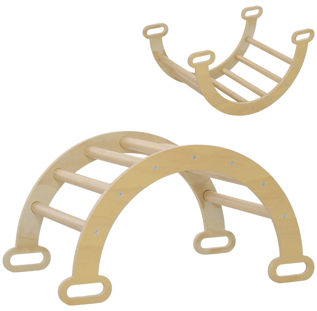 Aiyaplay Arco de Aprendizagem para Crianças 2 em 1 Arco de Escalar para Crianças de 18-48 Meses Baloiço Bebés 68x42x36 cm Madeira | Aosom Portugal