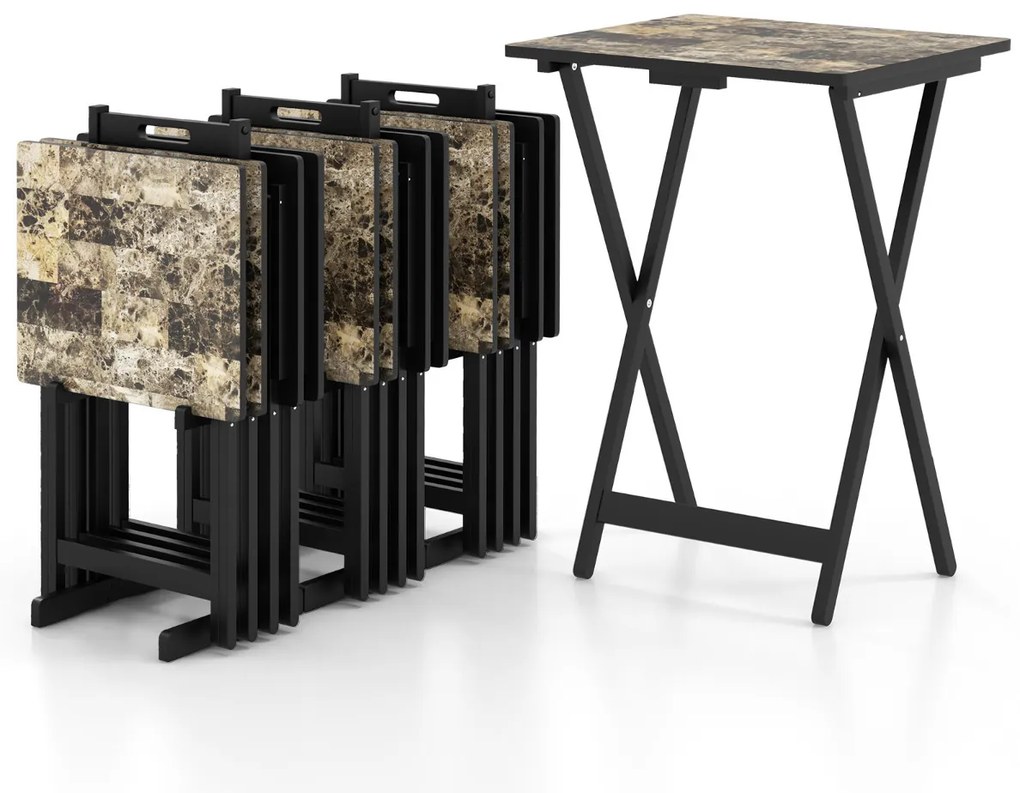 Conjunto de 4 mesas dobráveis com suporte de arrumação Pega de transporte Mesa lateral industrial portátil para sala de estar Acampamento ao ar livre