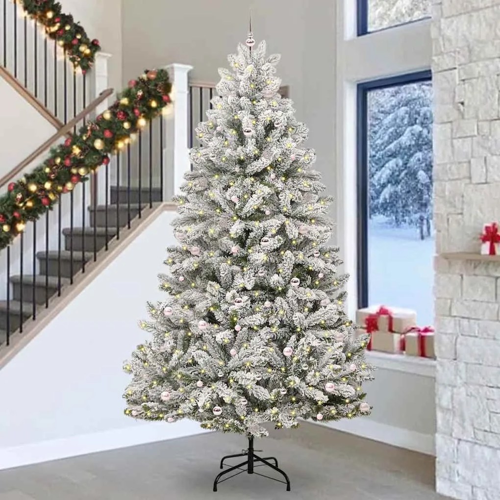 vidaXL Árvore de Natal Artificial Verde e Branco 300 cm PVC e Metal