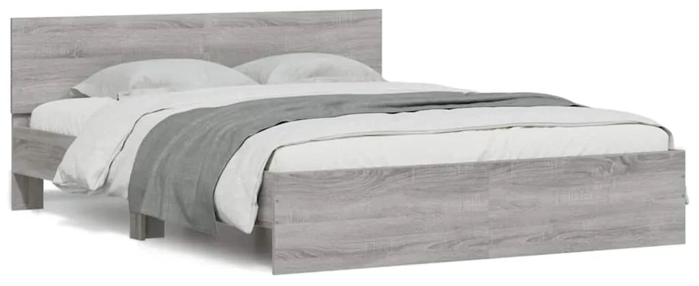 Estrutura cama c/ cabeceira/luzes LED 150x200cm cinzento sonoma