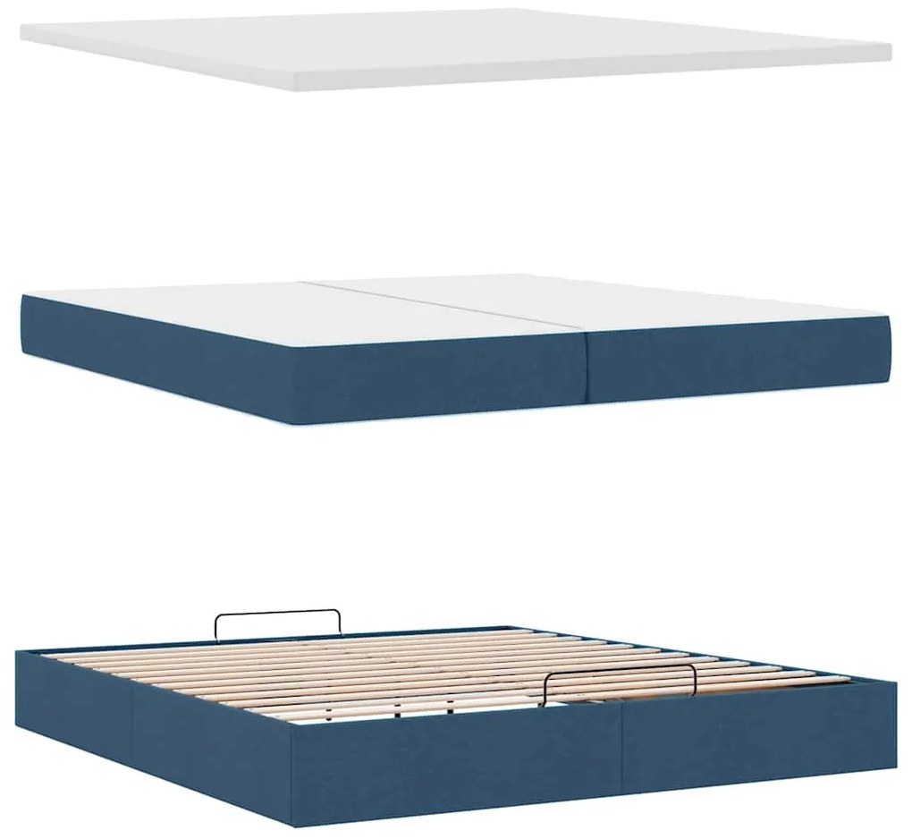 Estrutura de cama otomana com colchões 200x200cm tecido azul