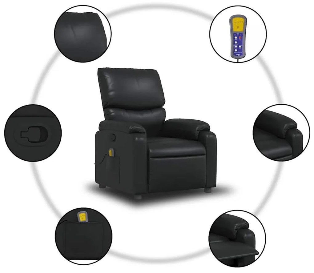Poltrona de massagens reclinável couro artificial preto