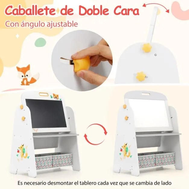 Conjunto de mesa e cadeira para crianças com quadro branco magnético e Quadro de giz Branco e cinza
