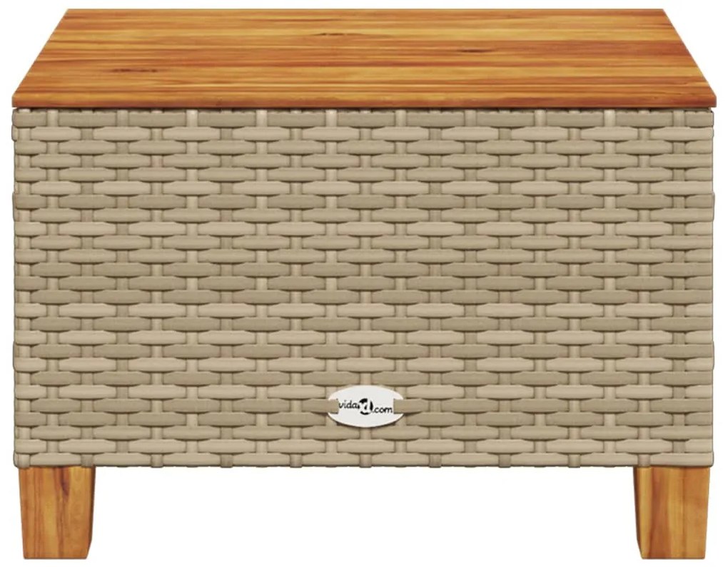 Mesa de jardim 55x55x36 cm vime PE e madeira de acácia bege