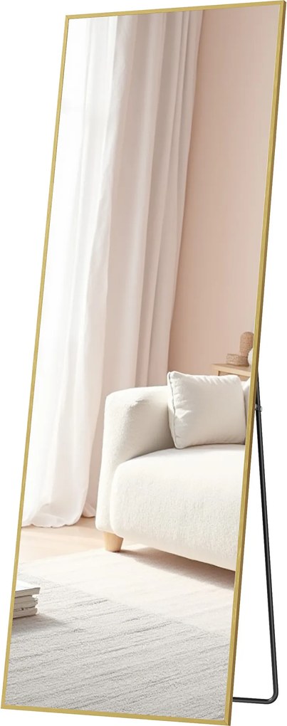 Espelho de corpo inteiro 160 x 50 cm, de pé, inquebrável, com moldura de alumínio dourado