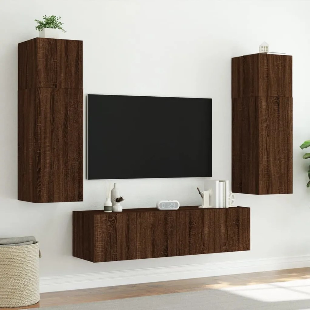 Móvel parede p/ TV c/ luzes LED 60x35x41 cm carvalho castanho